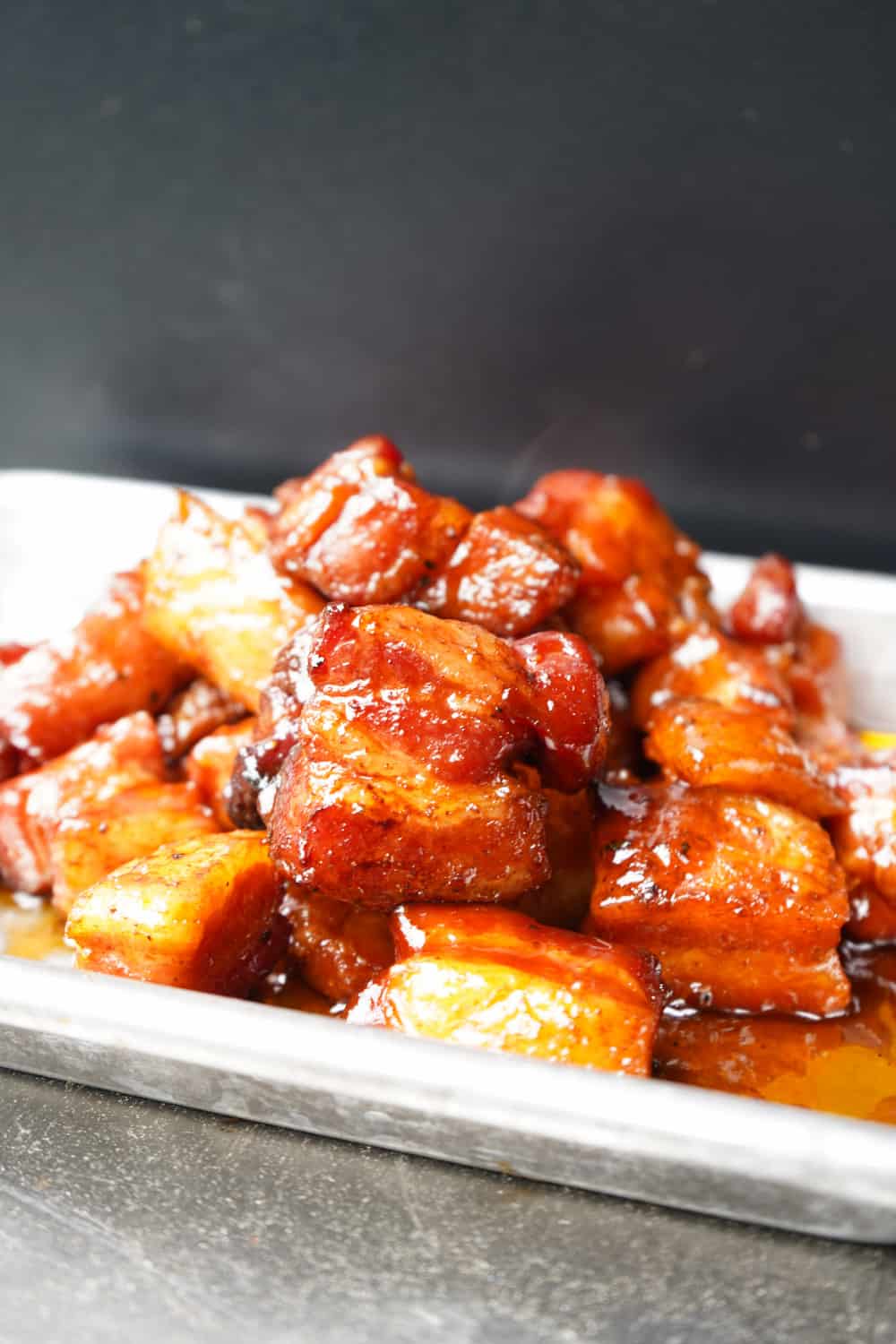 Sriracha Whiskey Smoked Pork Belly Burnt Ends
