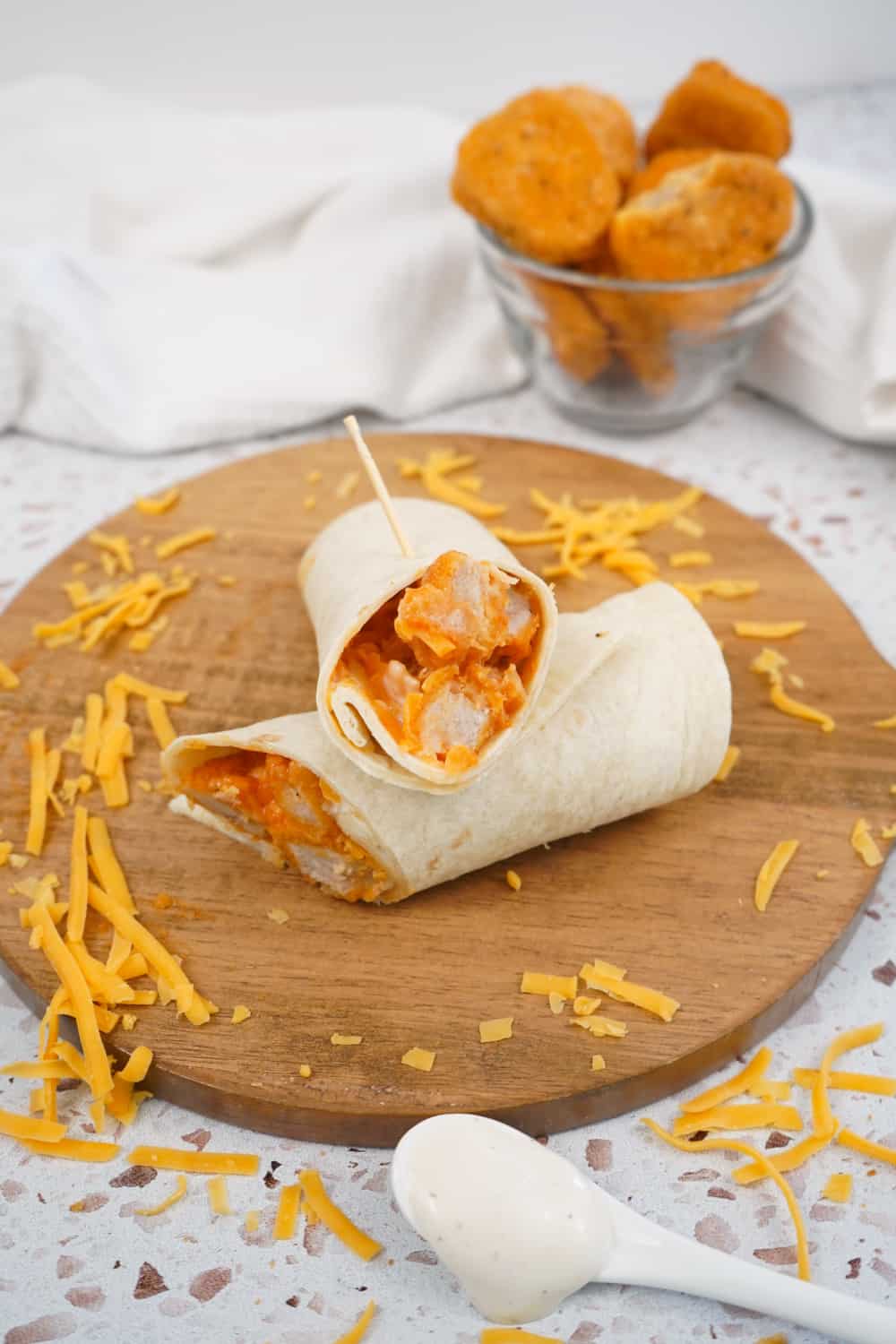 2 Minute Buffalo Chicken Nuggets Wrap