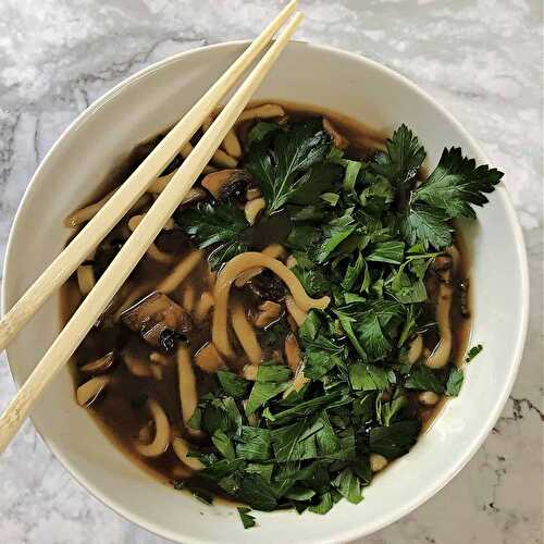 Spicy Noodle Soup with Mushrooms and Herbs