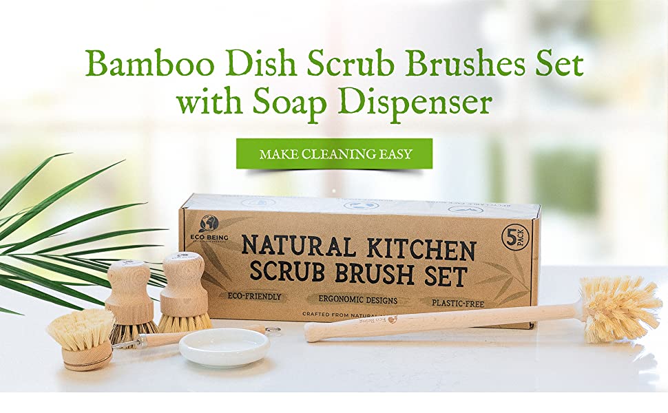 Natural Kitchen Scrub Brush Set