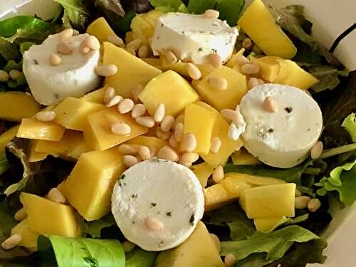 Mango goat-cheese salad with saffron syrup