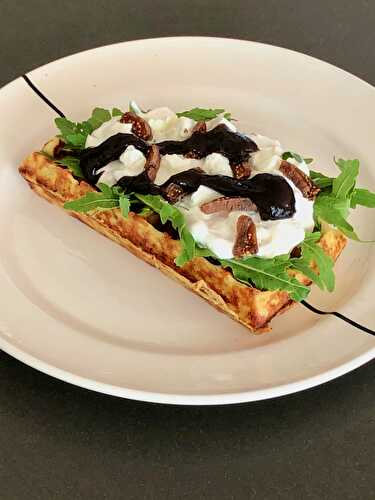 Savory potato waffles with figs and plum compote