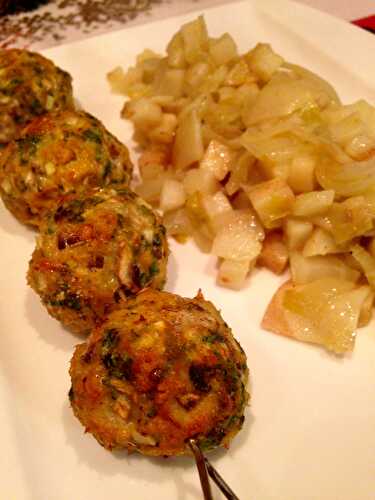 Minced chicken balls with celeriac celery and Belgian endives