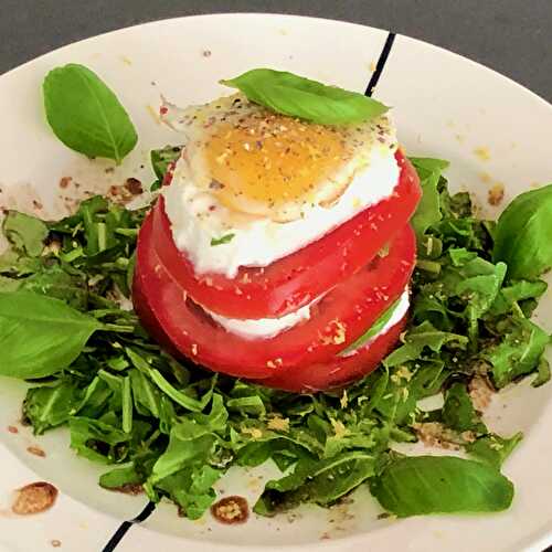 Arugula Caprese with mini fried egg