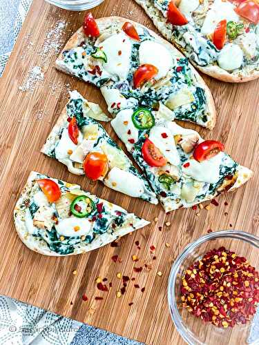Spicy Spinach and Artichoke Naan Pizza