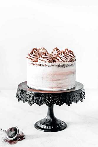 Chocolate layer cake and vanilla whipped ganache