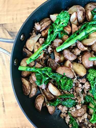 Crispy Breakfast Potato Skillet with Sausage, Broccoli Rabe, and Toasted Shallots - Tastefully Grace