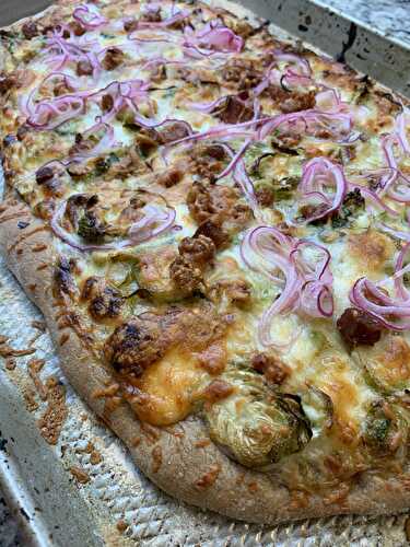 Crispy Pancetta, Brussel Sprout, & Pickled Onion White Pizza - Tastefully Grace