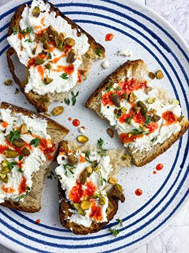 Ricotta Toast With Hot Honey and Pistachios Appetizer
