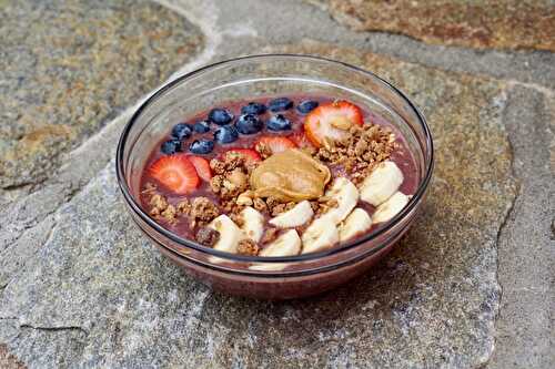 Simple Acai Bowl with Granola & Nut Butter - Tastefully Grace