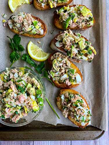 Tuna Avocado "Bruschetta" Toasts - Tastefully Grace