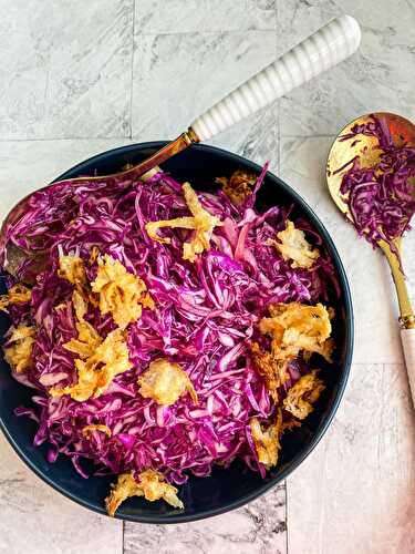 Warm Red Cabbage Salad with Crispy Fried Onions - Tastefully Grace
