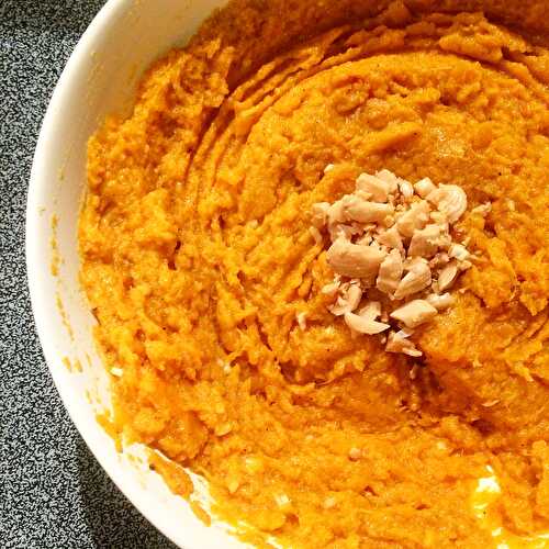 Whipped Garlic Sweet Potato Spread with Marcona Almonds - Tastefully Grace