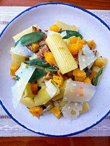 Roasted Butternut Squash Pasta with Bacon and Sage