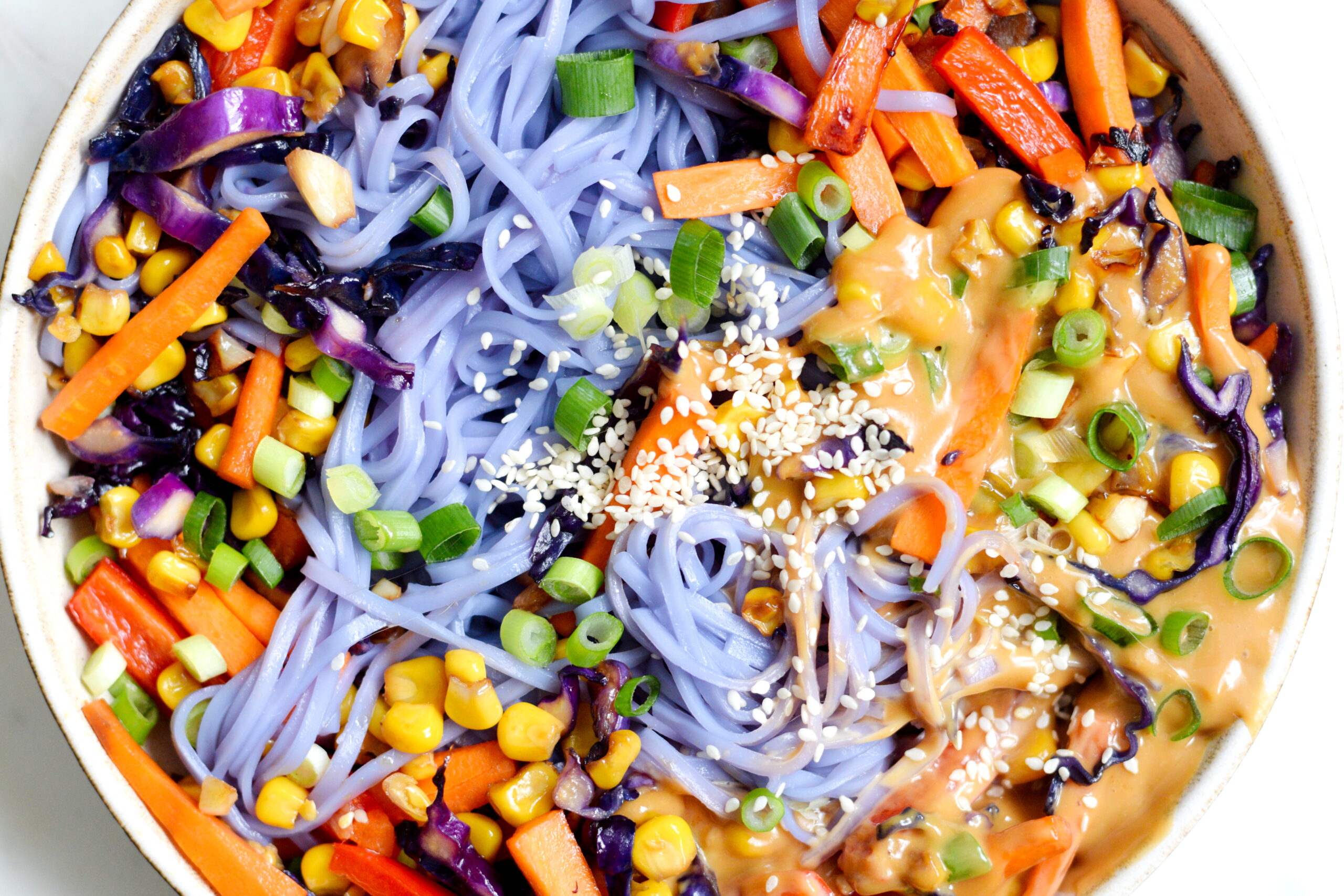Rainbow Noodles with Peanut Butter Sauce
