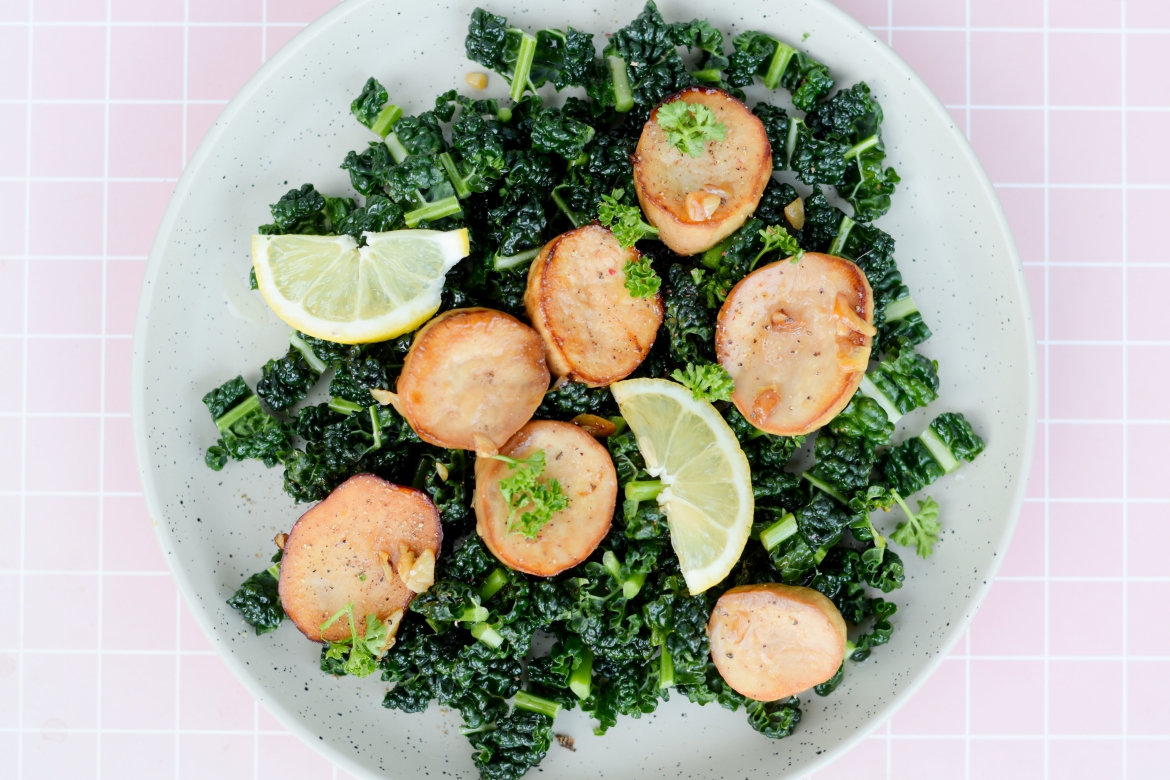 Vegan Scallops with Kale Salad