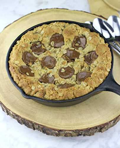 Peanut Butter Cup Oatmeal Chocolate Chip Skillet Cookie