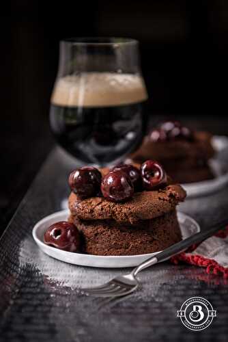 Individual Stout Mousse Cakes with Flambé Bourbon Beer Cherries (for two)