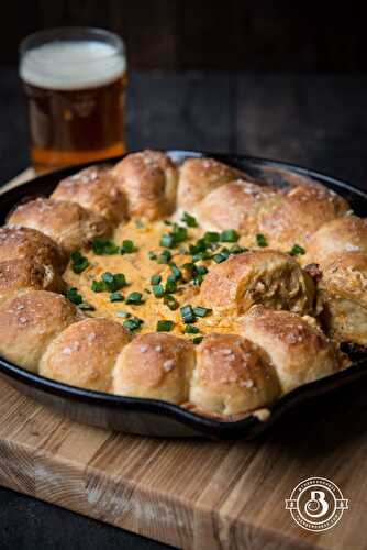 Skillet Chorizo Beer Cheese Dip in a Pizza Crust Ring
