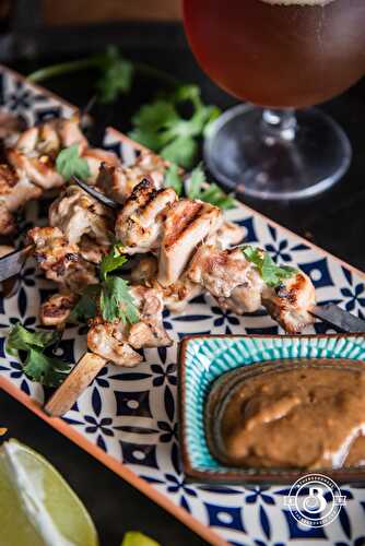 Beer Chicken Satay with Almond Stout Dipping Sauce