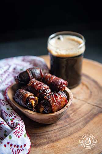 Beer and Brown Sugar Glazed Bacon Wrapped Dates