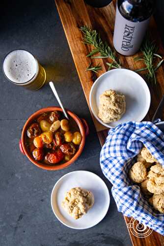 Rosemary Olive Oil Beer Biscuits with Tomato Garlic Confit