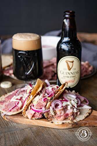Guinness Corned Beef Tacos with Pickled Cabbage Slaw