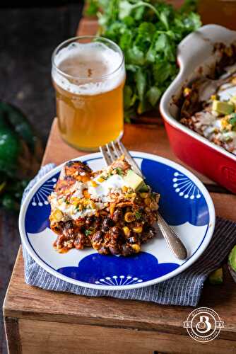 Black Bean and Grilled Poblano Elote Enchiladas with Chipotle Stout Red Sauce