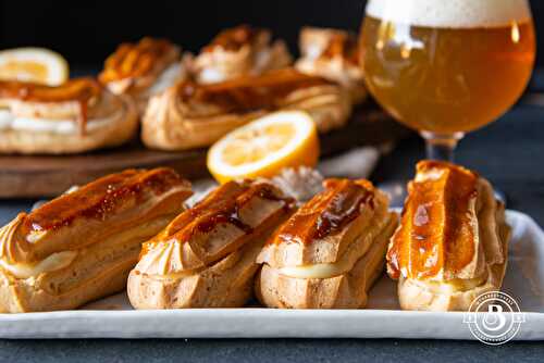 Lemon Ginger Éclairs with Beer Caramel Topping