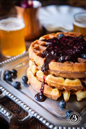 Overnight Yeasted Beer Waffles with Blueberry Syrup