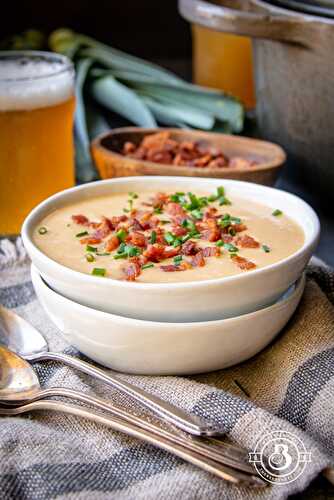 Beer Caramelized Leeks, Corn and Bacon Soup