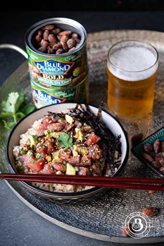 Avocado Tuna Poke with Wasabi & Soy Sauce Almonds and Coconut IPA Rice