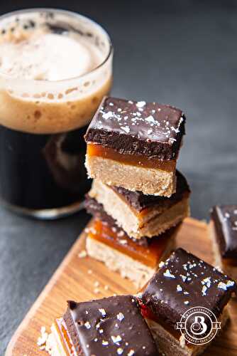 Browned Butter Shortbread Salted Beer Caramel and Espresso Chocolate Bars