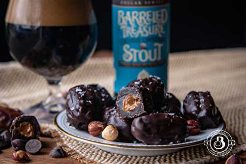 Chocolate Stout Covered Dates Stuffed with Dulce de Leche and Toasted Hazelnut