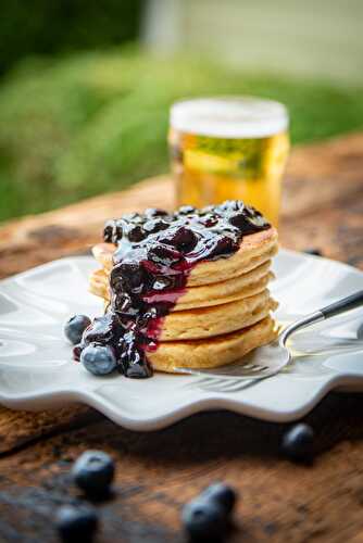 Ricotta Beer Pancakes with Blueberry Basil Syrup