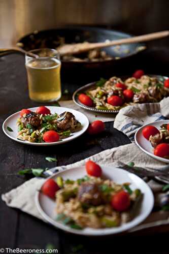 Asparagus and Sausage Meatball Orzo with Parmesan Beer Cream Sauce - The Beeroness