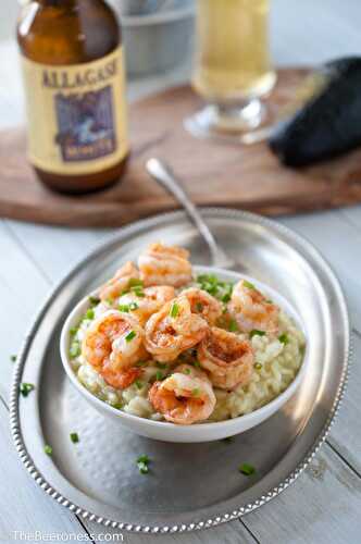 Avocado Risotto with Beer Butter Shrimp