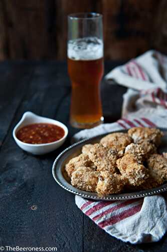 Baked Buttermilk Beer Popcorn Chicken with Honey Beer Dipping Sauce - The Beeroness