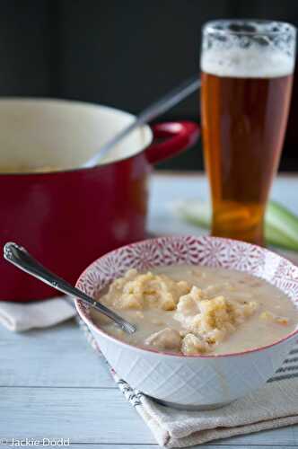 Beer Braised Chicken and Hefeweizen Cornmeal Dumpling Soup - The Beeroness