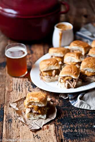 Beer Braised Pulled Pork Sliders with Chipotle Beer Cheese Sauce - The Beeroness