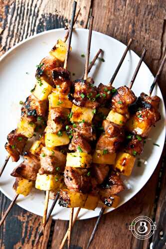 Beer Brined Pork and Pineapple Skewers with Apricot Chili Glaze