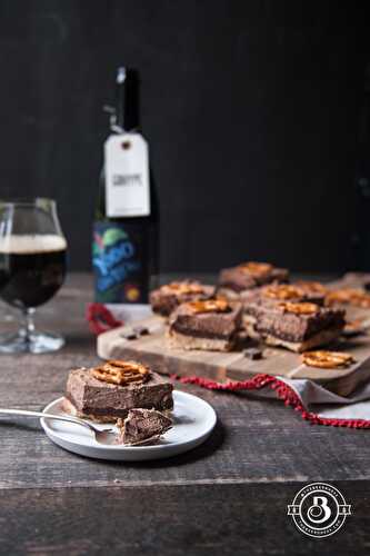 Chocolate Stout Truffle Mousse Bars with Pretzel Crust - The Beeroness