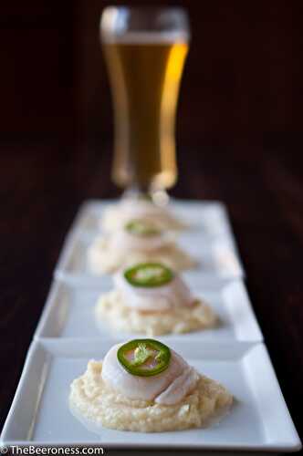 Citrus Cooked Scallops with Smoky IPA Parsnip Puree and Beer Pickled Jalapenos