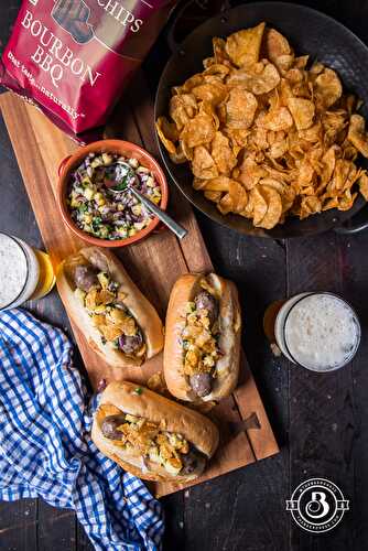 Grilled Beer Brats with Pineapple Salsa and Bourbon BBQ Brand Kettle Chips - The Beeroness