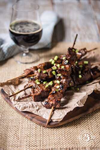 Grilled Mongolian Stout Beef Skewers - The Beeroness