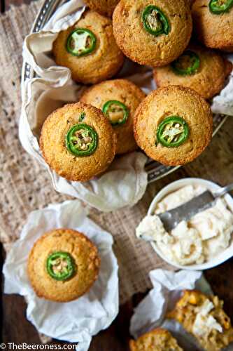 Jalapeno Cornbread Beer Bread Muffins with Salted Beer Honey Butter - The Beeroness