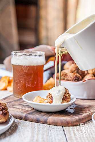 Kettle Brand Backyard Barbeque Chips Crusted Meatballs with Beer Honey Mustard Dipping Sauce - The Beeroness