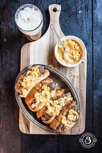 Mac and Beer Cheese Brats with Beer Caramelized Onions - The Beeroness
