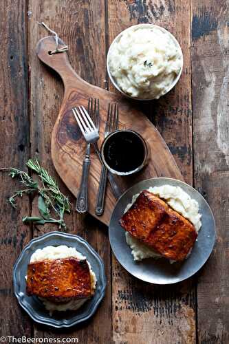 Molasses Stout Glazed Salmon with Herb IPA Mashed Potatoes  - The Beeroness