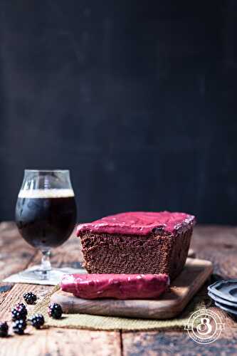 One Bowl Chocolate Stout Loaf Cake with Blackberry Frosting